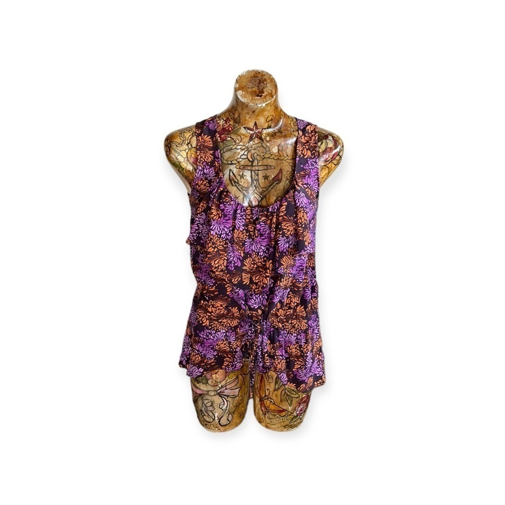 Anthropologie LIL top blouse silk sleeveless purple Sz 0 XS